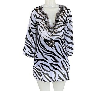 Ocean Breeze Zebra Beach Cover Up Size S